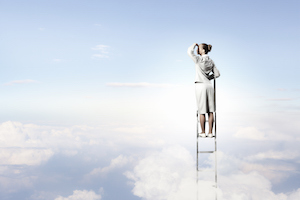 healthcare ladder reaching above the clouds